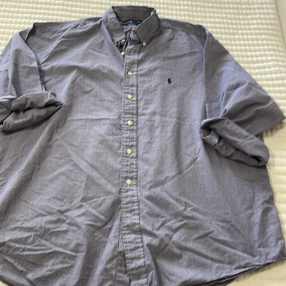 Men's Ralph Lauren Blue/White Yarmouth Long Sleeve Button Down Shirt Size 18 - Picture 2 of 6